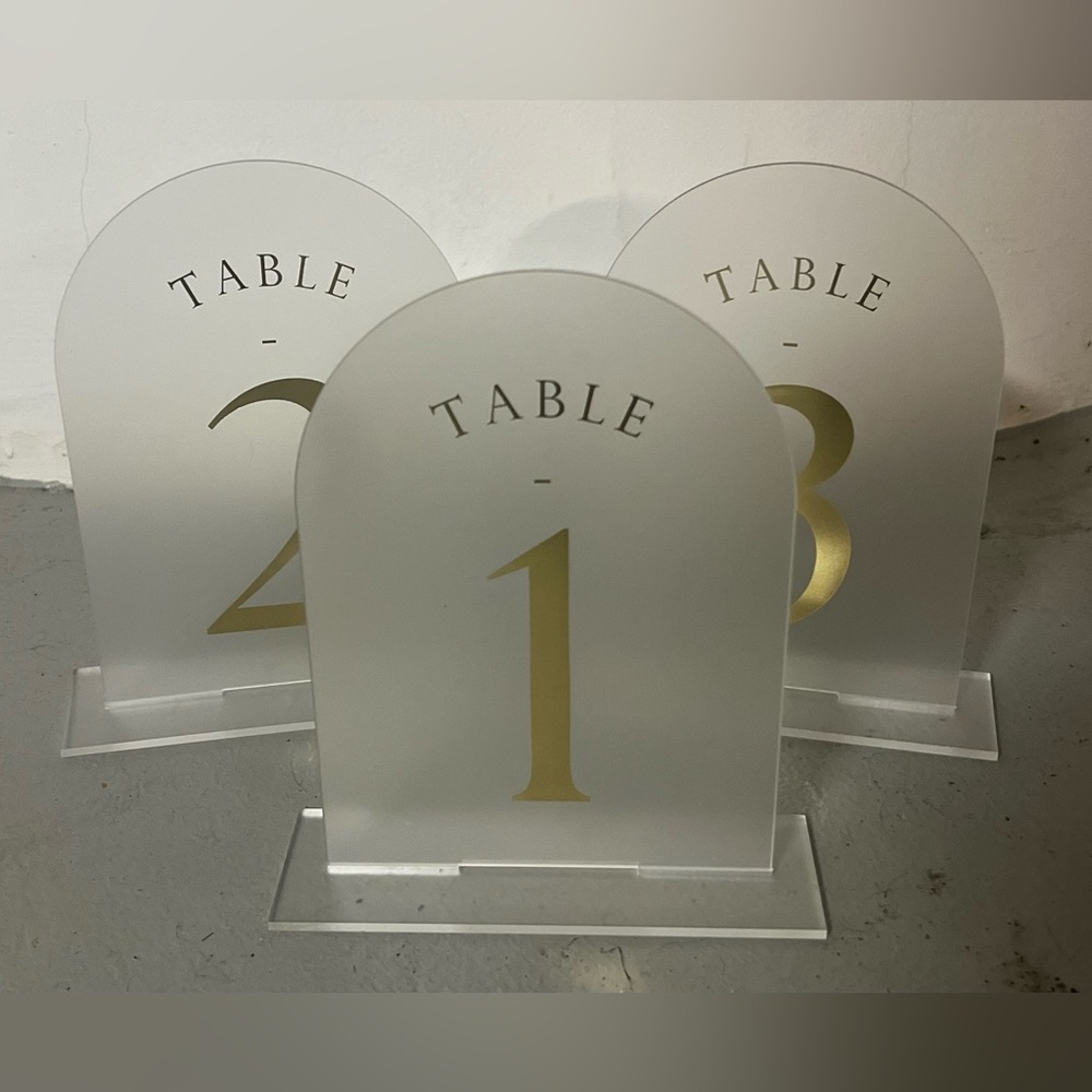 Gold and White Table Number Signs